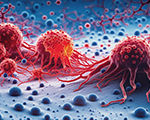 Cancer cells vis - 3d rendered image, enhanced scanning electron micrograph (SEM) of cancer cell.